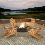 Costway Sedia Adirondack da patio in legno di acacia con seduta inclinata e schienale alto, Poltrona ergonomica a doghe per veranda cortile e piscina Naturale - immagine 4