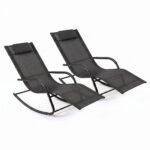 Costway Sedia a dondolo da esterno con poggiatesta rimovibile e tessuto traspirante, Sedia a sdraio da giardino portata 160 kg Nero - immagine 5