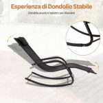 Costway Sedia a dondolo da esterno con poggiatesta rimovibile e tessuto traspirante, Sedia a sdraio da giardino portata 160 kg Nero - immagine 8