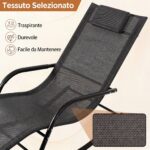 Costway Sedia a dondolo da esterno con poggiatesta rimovibile e tessuto traspirante, Sedia a sdraio da giardino portata 160 kg Nero - immagine 9
