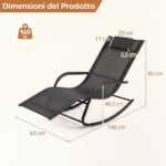 Costway Sedia a dondolo da esterno con poggiatesta rimovibile e tessuto traspirante, Sedia a sdraio da giardino portata 160 kg Nero - immagine 6