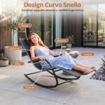 Costway Sedia a dondolo da esterno con poggiatesta rimovibile e tessuto traspirante, Sedia a sdraio da giardino portata 160 kg Nero - immagine 10