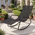 Costway Sedia a dondolo da esterno ed interno con braccioli curvi, Sdraio ergonomico in tessuto traspirante capacità di carico 160 kg Nero - immagine 3