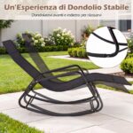 Costway Sedia a dondolo da esterno ed interno con braccioli curvi, Sdraio ergonomico in tessuto traspirante capacità di carico 160 kg Nero - immagine 8