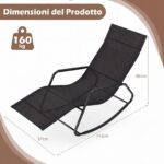 Costway Sedia a dondolo da esterno ed interno con braccioli curvi, Sdraio ergonomico in tessuto traspirante capacità di carico 160 kg Nero - immagine 6