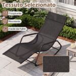 Costway Sedia a dondolo da esterno ed interno con braccioli curvi, Sdraio ergonomico in tessuto traspirante capacità di carico 160 kg Nero - immagine 9