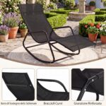Costway Sedia a dondolo da esterno ed interno con braccioli curvi, Sdraio ergonomico in tessuto traspirante capacità di carico 160 kg Nero - immagine 7