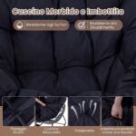 Costway Sedia a dondolo in rattan da interno ed esterno portata 150 kg, Poltrona a dondolo con poggiapiedi e cuscini rimovibili Nero - immagine 6