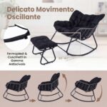 Costway Sedia a dondolo in rattan da interno ed esterno portata 150 kg, Poltrona a dondolo con poggiapiedi e cuscini rimovibili Nero - immagine 7