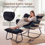 Costway Sedia a dondolo in rattan da interno ed esterno portata 150 kg, Poltrona a dondolo con poggiapiedi e cuscini rimovibili Nero - immagine 10
