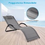 Costway Sedia a sdraio da esterno con poggiatesta rimovibile, Lettino prendisole da spiaggia con struttura curva ergonomica portata 160 kg 2 Pezzi Grigio - immagine 5