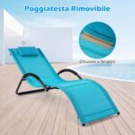 Costway Sedia a sdraio da esterno con poggiatesta rimovibile, Lettino prendisole da spiaggia con struttura curva ergonomica portata 160 kg 2 Pezzi Blu - immagine 5