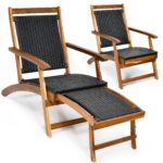 Costway Sedia a sdraio da giardino con struttura in legno massello, Poltrona da esterno con poggiapiedi telescopico schienale ergonomico - immagine 6