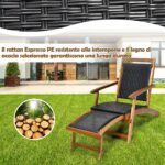 Costway Sedia a sdraio da giardino con struttura in legno massello, Poltrona da esterno con poggiapiedi telescopico schienale ergonomico - immagine 10