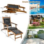 Costway Sedia a sdraio da giardino con struttura in legno massello, Poltrona da esterno con poggiapiedi telescopico schienale ergonomico - immagine 7