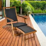 Costway Sedia a sdraio da giardino con struttura in legno massello, Poltrona da esterno con poggiapiedi telescopico schienale ergonomico - immagine 2