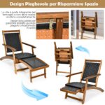 Costway Sedia a sdraio da giardino con struttura in legno massello, Poltrona da esterno con poggiapiedi telescopico schienale ergonomico - immagine 9