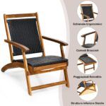 Costway Sedia a sdraio da giardino con struttura in legno massello, Poltrona da esterno con poggiapiedi telescopico schienale ergonomico - immagine 8