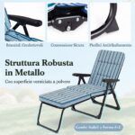 Costway Sedia a sdraio pieghevole con cuscino morbido portata 150 kg, Lettino prendisole da esterno con schienale e poggiapiedi regolabili Blu - immagine 9