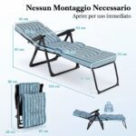 Costway Sedia a sdraio pieghevole con cuscino morbido portata 150 kg, Lettino prendisole da esterno con schienale e poggiapiedi regolabili Blu - immagine 6