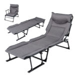 Costway Sedia a sdraio pieghevole con schienale reclinabile 6 posizioni e poggiatesta ergonomico, Letto da esterno con struttura in metallo 180 x 67,5 x 37 cm