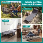 Costway Sedia a sdraio pieghevole con schienale reclinabile 6 posizioni e poggiatesta ergonomico, Letto da esterno con struttura in metallo 180 x 67,5 x 37 cm - immagine 6