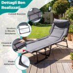 Costway Sedia a sdraio pieghevole con schienale reclinabile 6 posizioni e poggiatesta ergonomico, Letto da esterno con struttura in metallo 180 x 67,5 x 37 cm - immagine 8