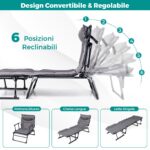 Costway Sedia a sdraio pieghevole con schienale reclinabile 6 posizioni e poggiatesta ergonomico, Letto da esterno con struttura in metallo 180 x 67,5 x 37 cm - immagine 9