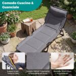 Costway Sedia a sdraio pieghevole con schienale reclinabile 6 posizioni e poggiatesta ergonomico, Letto da esterno con struttura in metallo 180 x 67,5 x 37 cm - immagine 10