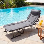 Costway Sedia a sdraio pieghevole con schienale reclinabile 6 posizioni e poggiatesta ergonomico, Letto da esterno con struttura in metallo 180 x 67,5 x 37 cm - immagine 2