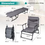 Costway Sedia a sdraio pieghevole con schienale reclinabile 6 posizioni e poggiatesta ergonomico, Letto da esterno con struttura in metallo 180 x 67,5 x 37 cm - immagine 5