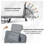 Costway Sedia a sdraio pieghevole con schienale reclinabile 6 posizioni e poggiatesta ergonomico, Letto da esterno con struttura in metallo 185 x 60,5 x 38 cm - immagine 7
