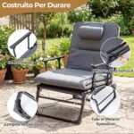 Costway Sedia a sdraio pieghevole con schienale reclinabile 6 posizioni e poggiatesta ergonomico, Letto da esterno con struttura in metallo 185 x 60,5 x 38 cm - immagine 8