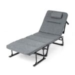 Costway Sedia a sdraio pieghevole con schienale reclinabile 6 posizioni e poggiatesta ergonomico, Letto da esterno con struttura in metallo 185 x 60,5 x 38 cm - immagine 5