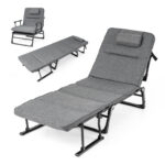 Costway Sedia a sdraio pieghevole con schienale reclinabile 6 posizioni e poggiatesta ergonomico, Letto da esterno con struttura in metallo 185 x 60,5 x 38 cm