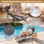 Costway Sedia a sdraio pieghevole con schienale reclinabile 6 posizioni e poggiatesta ergonomico, Letto da esterno con struttura in metallo 185 x 60,5 x 38 cm - immagine 9