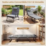 Costway Sedia a sdraio pieghevole con schienale reclinabile 6 posizioni e poggiatesta ergonomico, Letto da esterno con struttura in metallo 185 x 60,5 x 38 cm - immagine 10
