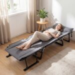 Costway Sedia a sdraio pieghevole con schienale reclinabile 6 posizioni e poggiatesta ergonomico, Letto da esterno con struttura in metallo 180 x 66,5 x 38 cm - immagine 3