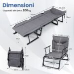 Costway Sedia a sdraio pieghevole con schienale reclinabile 6 posizioni e poggiatesta ergonomico, Letto da esterno con struttura in metallo 180 x 66,5 x 38 cm - immagine 7