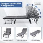 Costway Sedia a sdraio pieghevole con schienale reclinabile 6 posizioni e poggiatesta ergonomico, Letto da esterno con struttura in metallo 180 x 66,5 x 38 cm - immagine 8