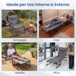 Costway Sedia a sdraio pieghevole con schienale reclinabile 6 posizioni e poggiatesta ergonomico, Letto da esterno con struttura in metallo 180 x 66,5 x 38 cm - immagine 11