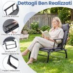 Costway Sedia a sdraio pieghevole con schienale reclinabile 6 posizioni e poggiatesta ergonomico, Letto da esterno con struttura in metallo 180 x 66,5 x 38 cm - immagine 12