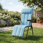 Costway Sedia a sdraio reclinabile da giardino con cuscino morbido e braccioli curvi, Lettino prendisole pieghevole e portatile regolabile in 6 posizioni - immagine 2