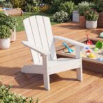 Costway Sedia adirondack per bambini in plastica resistente alle intemperie, Poltrona da giardino con schienale a doghe inclinato Bianco - immagine 4