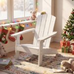 Costway Sedia adirondack per bambini in plastica resistente alle intemperie, Poltrona da giardino con schienale a doghe inclinato Bianco - immagine 3