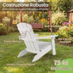 Costway Sedia adirondack per bambini in plastica resistente alle intemperie, Poltrona da giardino con schienale a doghe inclinato Bianco - immagine 9