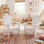 Costway Sedia adirondack per bambini in plastica resistente alle intemperie, Poltrona da giardino con schienale a doghe inclinato Bianco - immagine 2