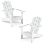 Costway Sedia adirondack per bambini in plastica resistente alle intemperie, Poltrona da giardino con schienale a doghe inclinato Bianco - immagine 5