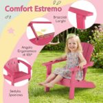 Costway Sedia adirondack per bambini in plastica resistente alle intemperie, Poltrona da giardino con schienale a doghe inclinato Rosa - immagine 7