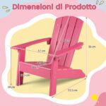 Costway Sedia adirondack per bambini in plastica resistente alle intemperie, Poltrona da giardino con schienale a doghe inclinato Rosa - immagine 6